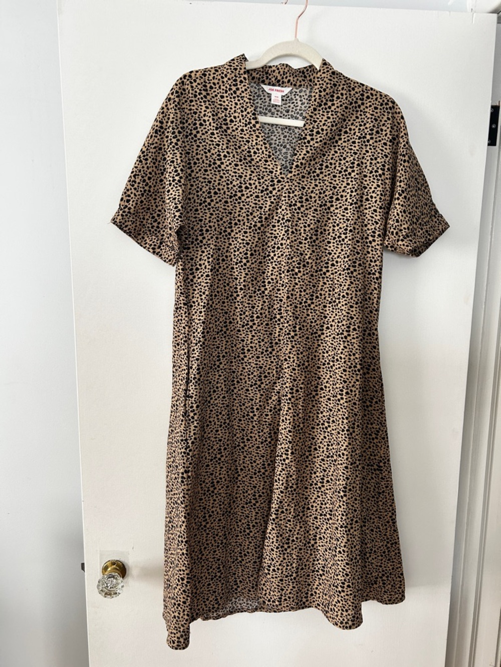 Leopard Print Linen Midi Shift Dress Medium Travel Boho Beachy Vacation 90s CBK - Picture 2 of 5